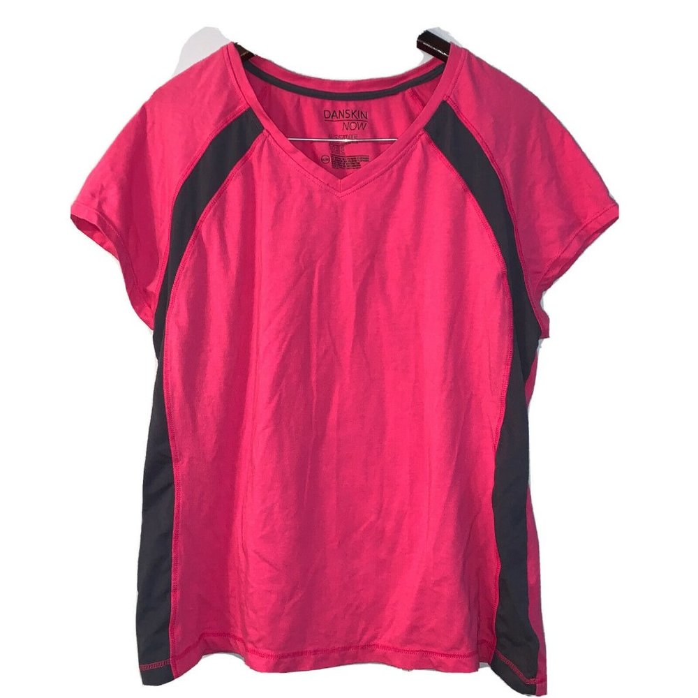 DANSKIN NOW ACTIVE TEE Size XXL Hot Pink Gray Accent Short Sleeve Top Women